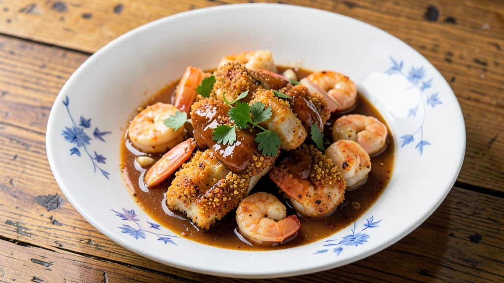 Applebee's Bourbon Chicken And Shrimp Copycat Recipe: Crispy Cornmeal Crust With Juicy Pink Centers And Sweet-Savory Glaze